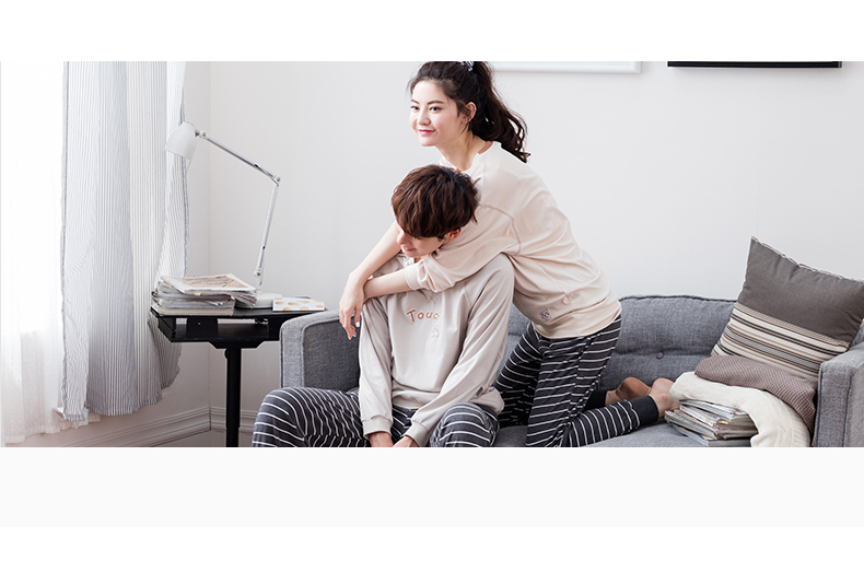 Jing Yun mới vài bộ đồ ngủ mùa xuân và mùa thu dài tay cotton đơn giản nhà quần áo nam phiên bản Hàn Quốc của bộ đồ nữ phục vụ sọc đồ bộ đẹp 2021