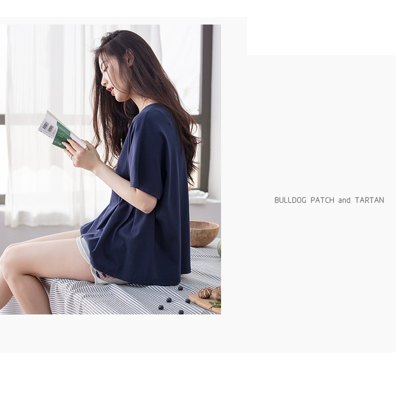Jing Yun bộ đồ ngủ mới của phụ nữ mùa hè phù hợp với quần short cotton ngắn tay đơn giản có thể mặc bên ngoài dịch vụ nhà cotton