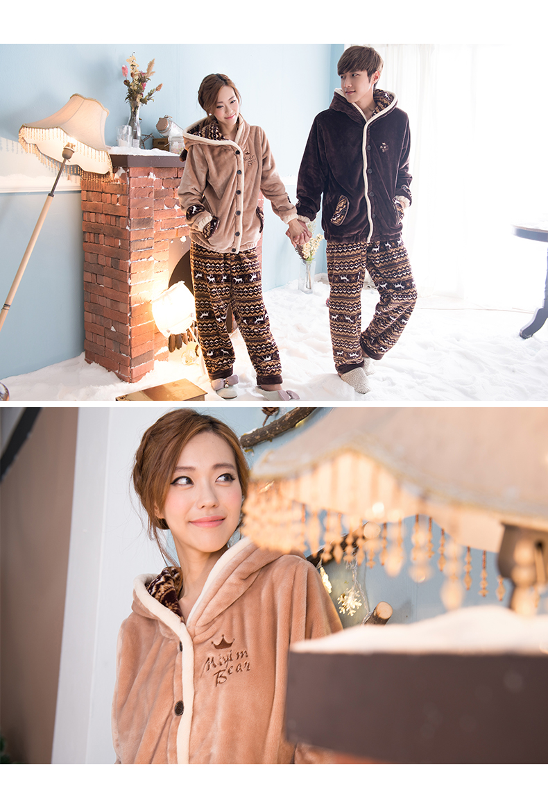 Jing Yun mùa thu và mùa đông bộ đồ ngủ nhung san hô dày flannel dài tay Giáng sinh nai sừng tấm nam và nữ dịch vụ đồ ngủ tại nhà bộ đồ ngủ ngộ nghĩnh