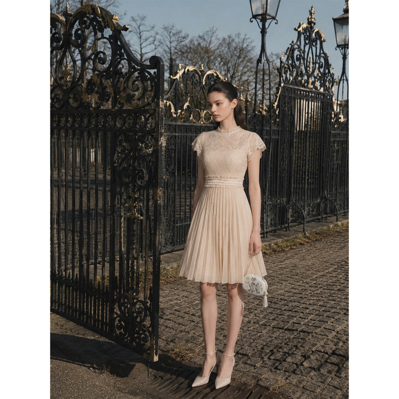 Searisen Vivian's Lace Afternoon·French Light Ballet Style Lace Waist-Cinching Dress
