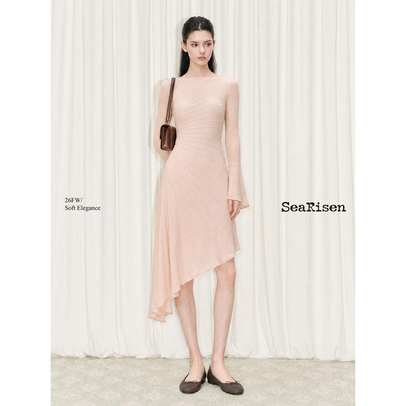 Searisen Light Breeze·Skin-Friendly Silk Wool High-End Textured Heavy Craft Long-Sleeve Dress for Women Spring and Autumn