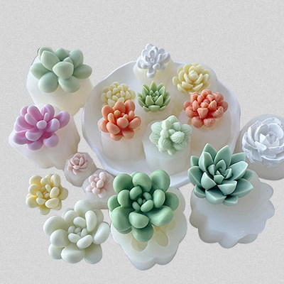 3D立体仿真多肉硅胶模具diy巧克力慕斯蛋糕模仙人掌香薰蜡烛模具