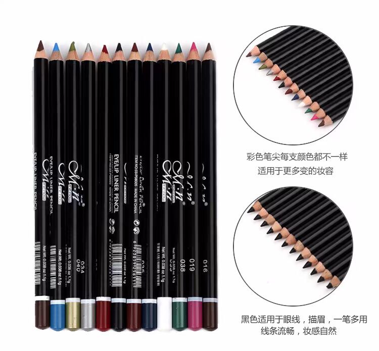 Bút kẻ mắt 12 màu màu đen không thấm nước không kẻ mắt không thấm nước Bút kẻ mắt không nở kẻ mắt kiss me màu nâu