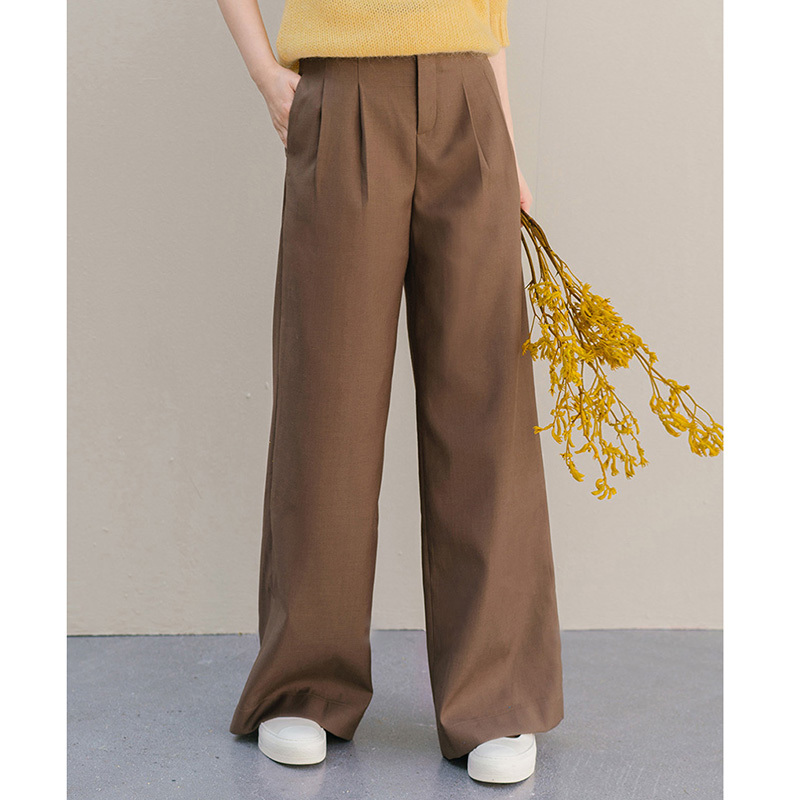 Blushwhite Deadwood Brown High-Waisted Straight-Leg Pants, Loose, Casual and Versatile