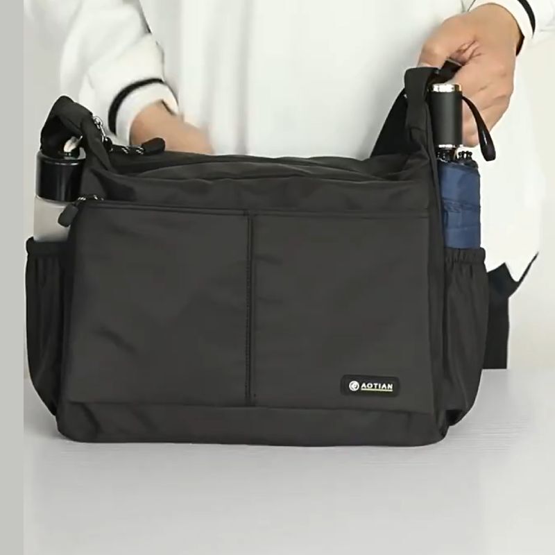 2026 Multi-Pocket Oxford Cloth High-Quality Water Bottle and Umbrella Holder Men's Single Shoulder Crossbody A4 Paper Magazine Tablet Commuter Bag