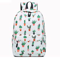 Good-looking cloth green cacti pattern anti-splashing rain cup position girl double shoulder back junior high school pupil bag light