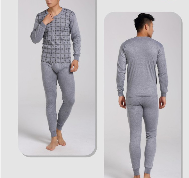 Qiuyi Qiuku Trung niên Đàn ông Cotton Đồ lót in nhiệt Quần áo mùa thu Quần áo cotton cổ cao Bộ áo len đồ bộ cho người 60 tuổi