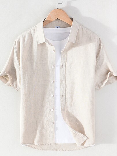 Summer linen shirt men's short-sleeved loose Japanese casual trendy brand thin large size trendy white cotton and linen work shirt