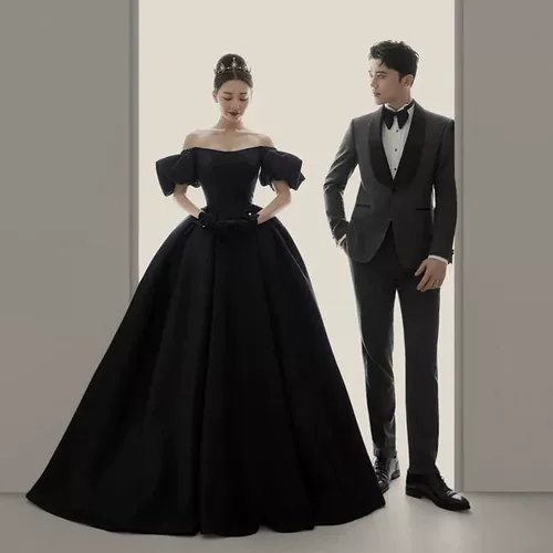 Ретро черное свадебное платье для влюбленных, открытые плечи, французский стиль