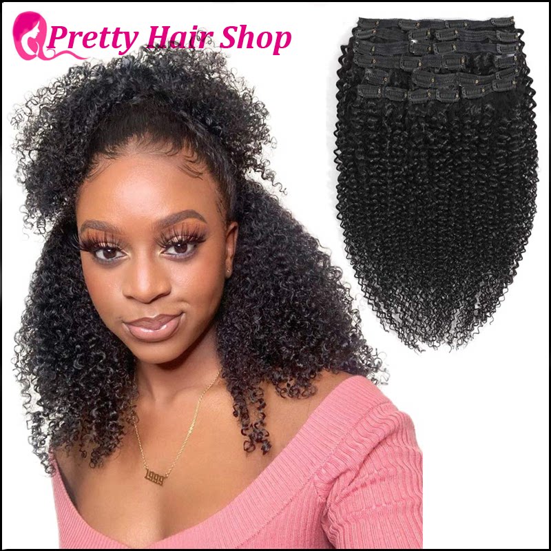120g 100% Natural Kinky Curly Clip in Human Hair Extensions