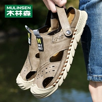 木林森 Дышащие летние босоножки, мужская повседневная пляжная обувь, мюли, подходят для носки на улице, из натуральной кожи, закрытый носок