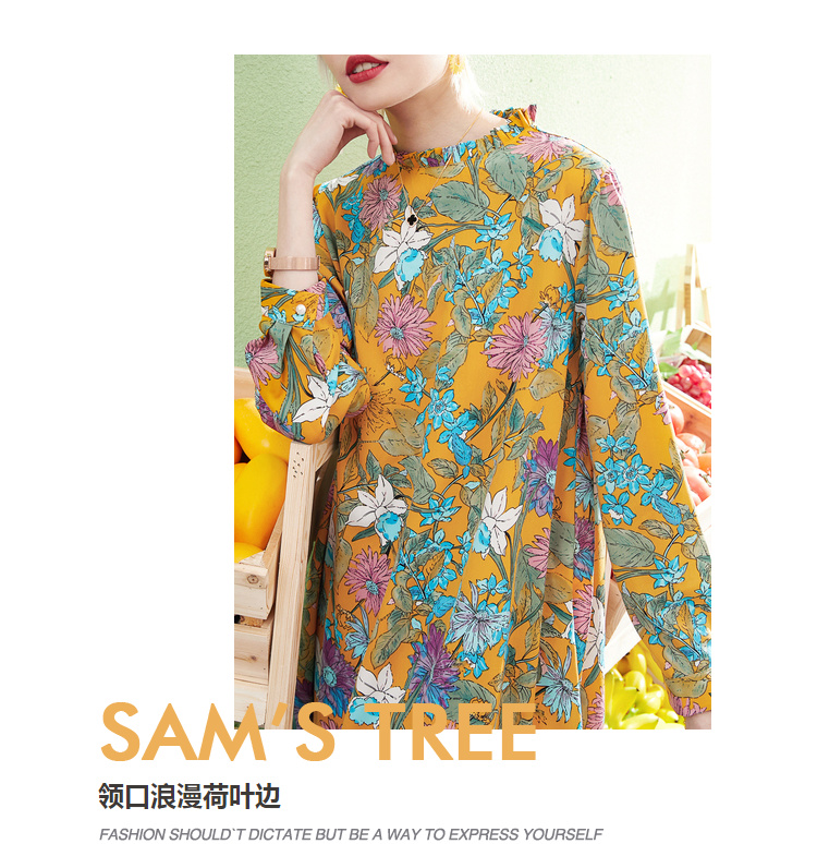 Sensu 2019 xuân mới văn học Một từ dài lãng mạn kỳ nghỉ hoa voan dài tay áo đầm - A-Line Váy mẫu đầm xòe