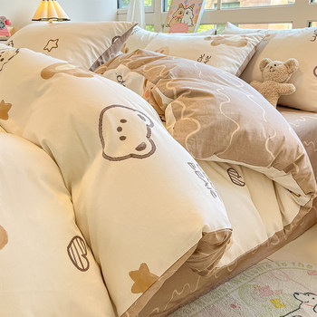 Pure Cotton Bedding Four-Piece Set, All-Cotton 2025 New Style, Cartoon Bed Sheet and Duvet Cover Three-Piece Set for College Dormitories