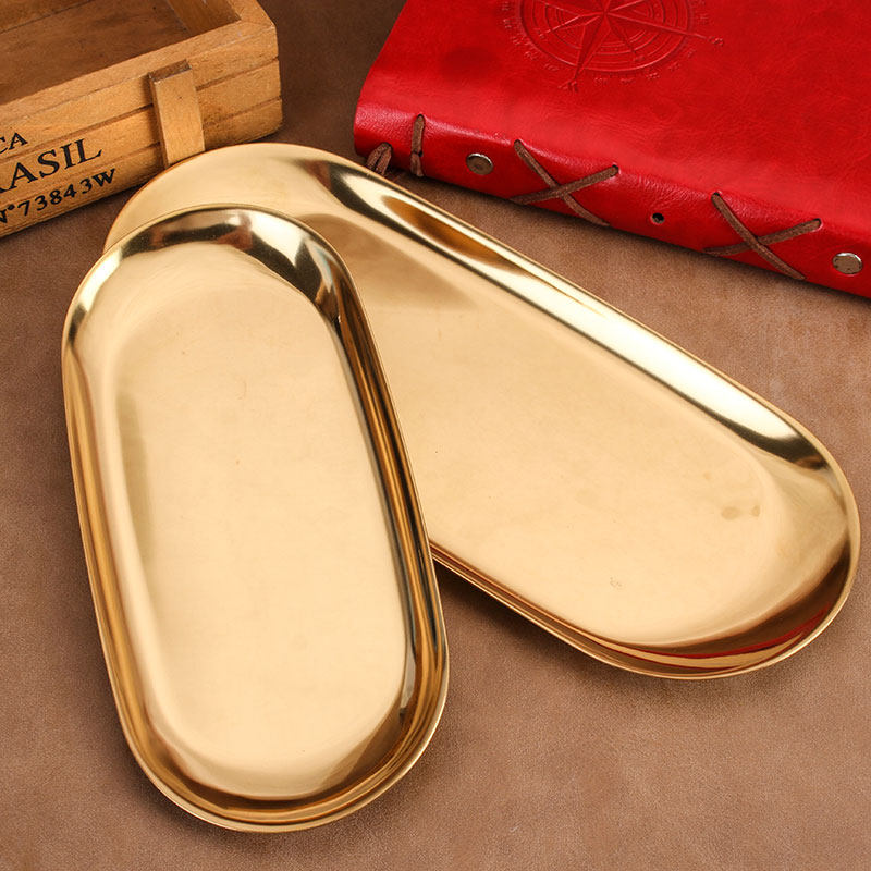 homein ins Nordic golden stainless steel oval fruit plate 304 tray thickened home decoration decoration
