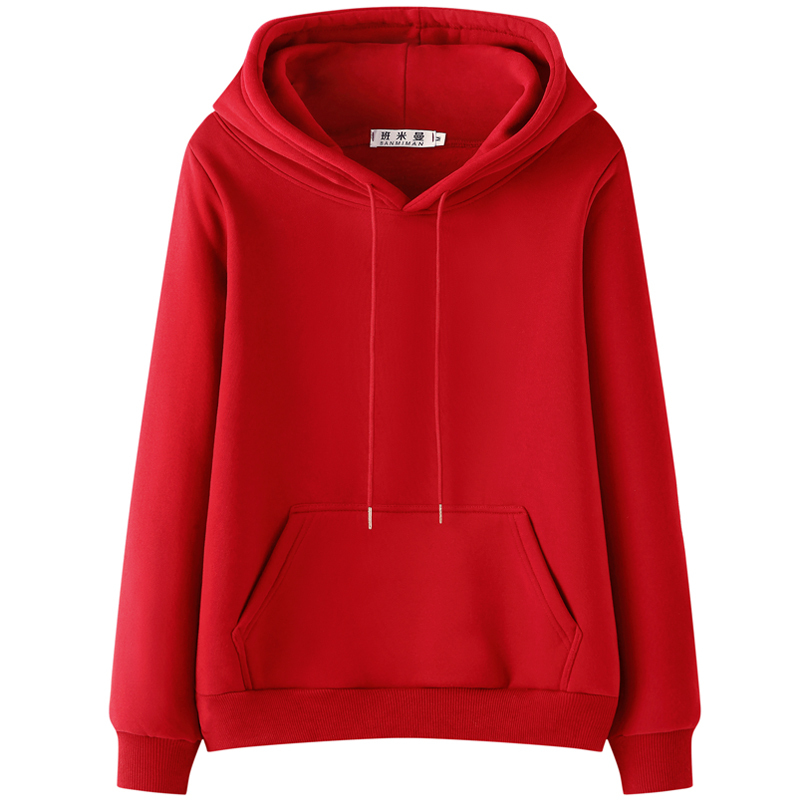 2026 New Red Sweatshirt for Women, Fleece-Lined and Thickened, Autumn and Winter Hooded, Loose Fit, Regular Shoulder, Plus Size, Spring and Autumn Jacket