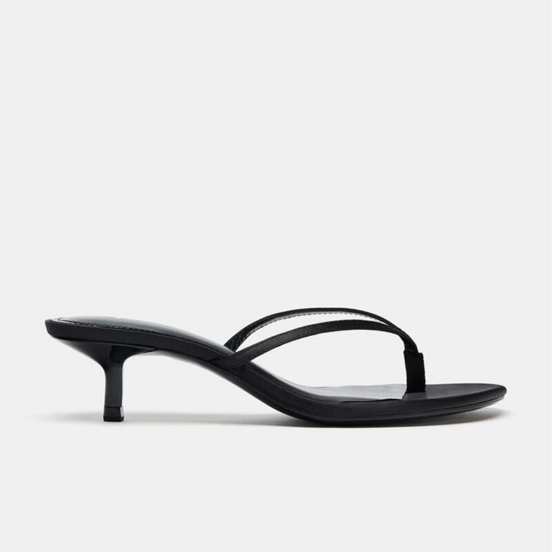 Za Black Versatile Lightweight Stiletto Flip-Flops for Women 2026 Summer Silk Satin Cat Heel Fashion Flip-Flops