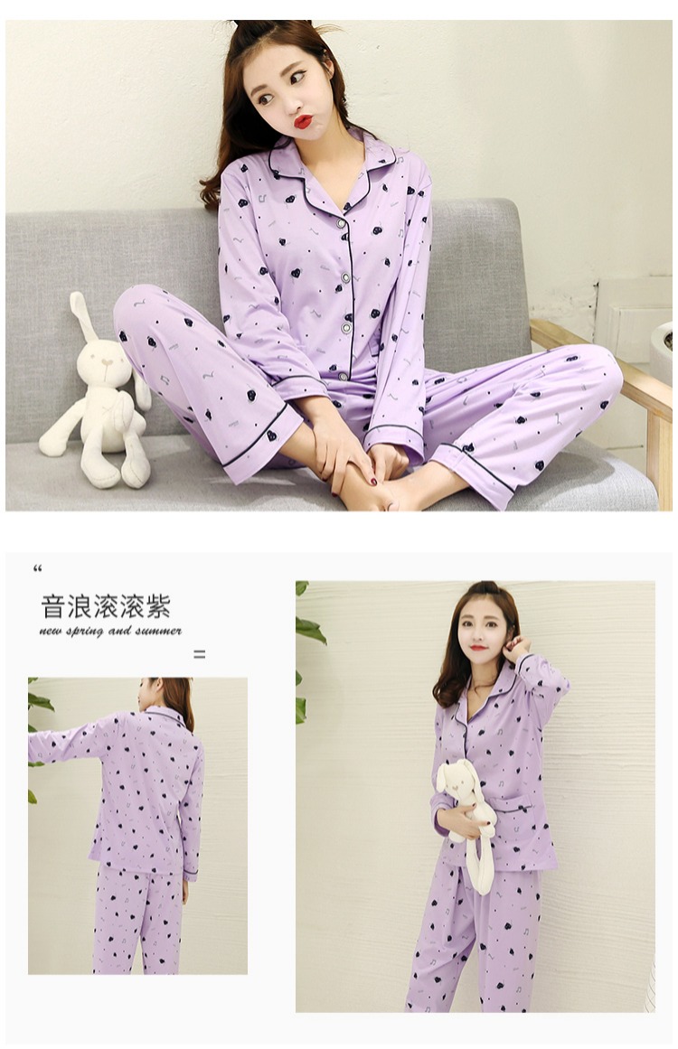Bộ đồ ngủ nữ mùa thu và mùa đông cotton mỏng Hàn Quốc dài tay ngọt ngào áo len dễ thương dễ thương kiểu đồ bộ may vải thun bông