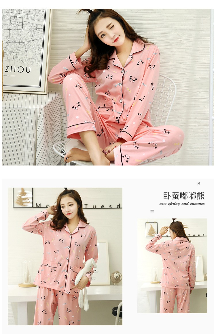 Bộ đồ ngủ nữ mùa thu và mùa đông cotton mỏng Hàn Quốc dài tay ngọt ngào áo len dễ thương dễ thương kiểu đồ bộ may vải thun bông