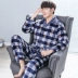 Bộ đồ ngủ nam flannel có đệm bông cộng với nhung nhung san hô Phiên bản Hàn Quốc của dịch vụ gia đình trẻ trung và trung niên ba lớp