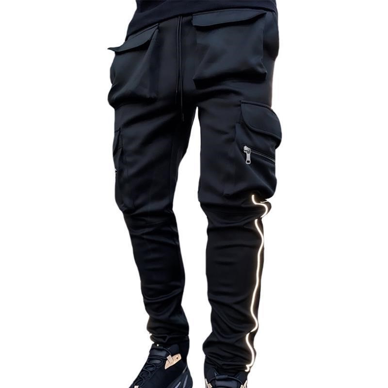 Foreign trade men's spring and autumn new sports pants men's casual pants tide brand loose straight tube reflective running training pants men