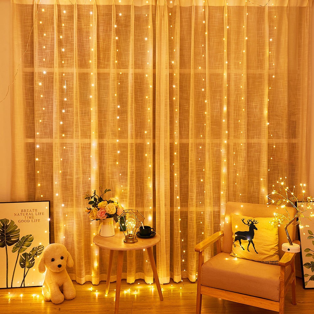 Led rainbow curtain light string new year's day room decoration background curtain light USB eight function copper curtain light
