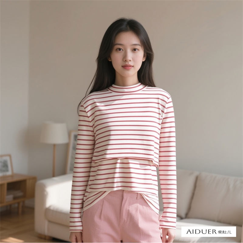Spring Tops for Nursing Mothers with a Cross-Over Design, Suitable for Going Out, Trendy Mommy Fashion, Can Be Worn as Outerwear or as a Base Layer