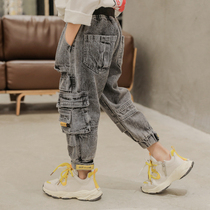 Boys jeans spring and autumn models 2020 new childrens autumn pants Korean version of medium and large childrens clothing foreign style overalls tide