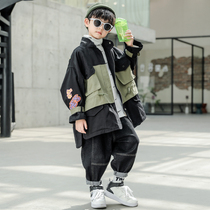 Boys long overwear jacket spring and autumn models 2021 autumn new foreign style children autumn windbreaker in big childrens clothing tide