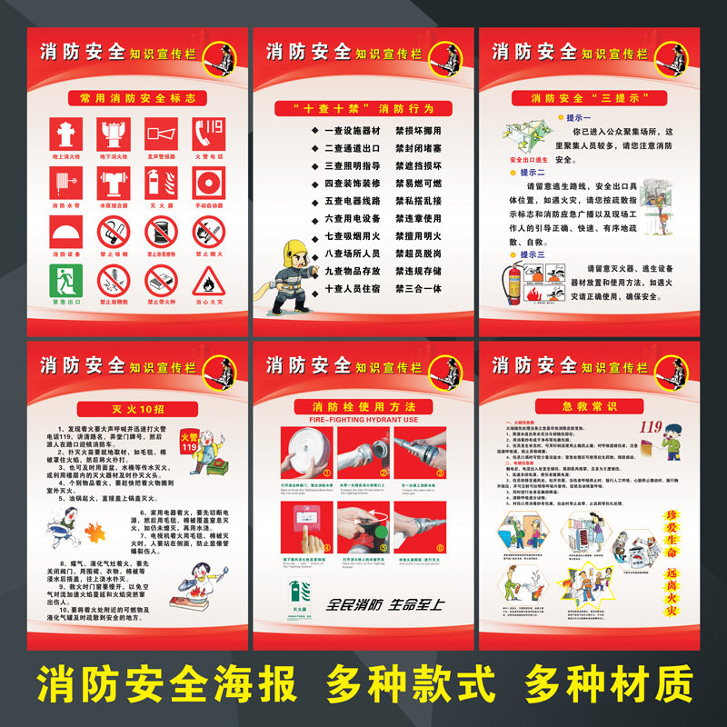 Fire safety knowledge poster safety production month poster fire protection slogan fire four ability wall chart display board