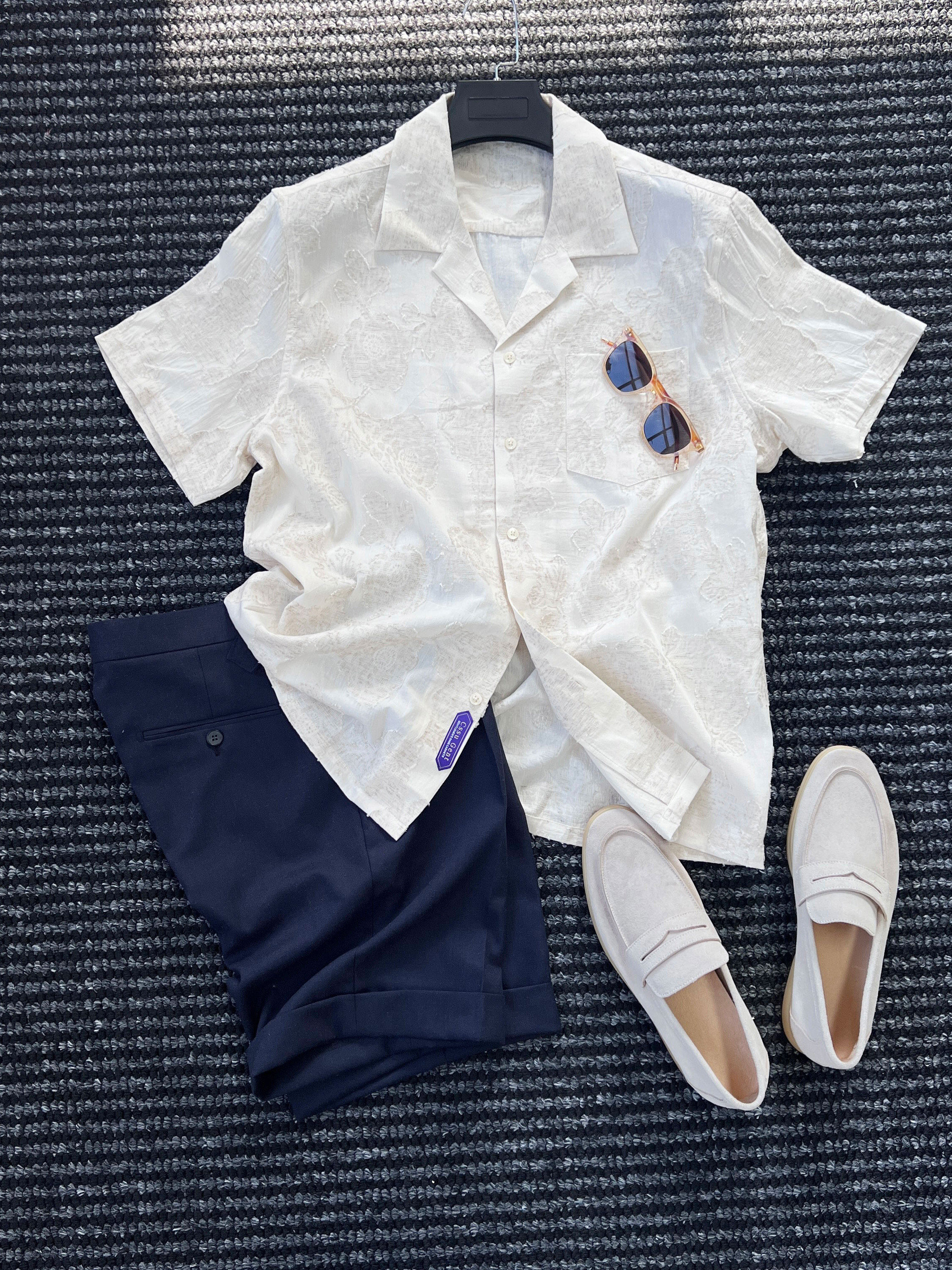 CssuGent绅士优雅老钱山本耀司提花古巴领花衬衫男松弛感度假衬衣