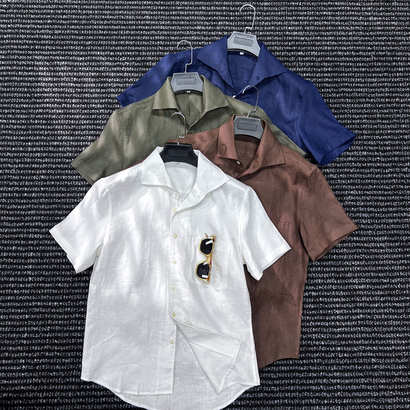 Cssugent Summer Old Money 100% Linen Windsor Collar Short-Sleeved Shirt Men's Gentleman Business Casual Shirt Trendy