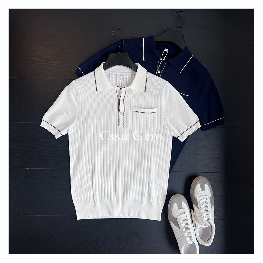 轻奢高端16针双股针织短袖polo衫男士高定莱赛尔天丝半袖保罗衫潮