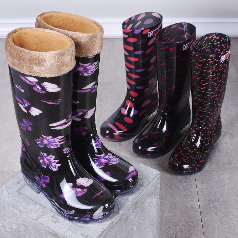 Water Shoes Women Rain Boots Long Barrel Lady Rain Shoes Winter Gush Waterproof Fashion Non-slip Medium-high Cylinder Rubber Shoes Women's Rubber Boots