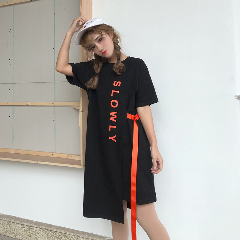Áo thun ngắn tay nữ rộng cỡ lớn ulzzang hè mới dài học sinh in siêu váy đầm dạ hội váy ngủ mùa đông