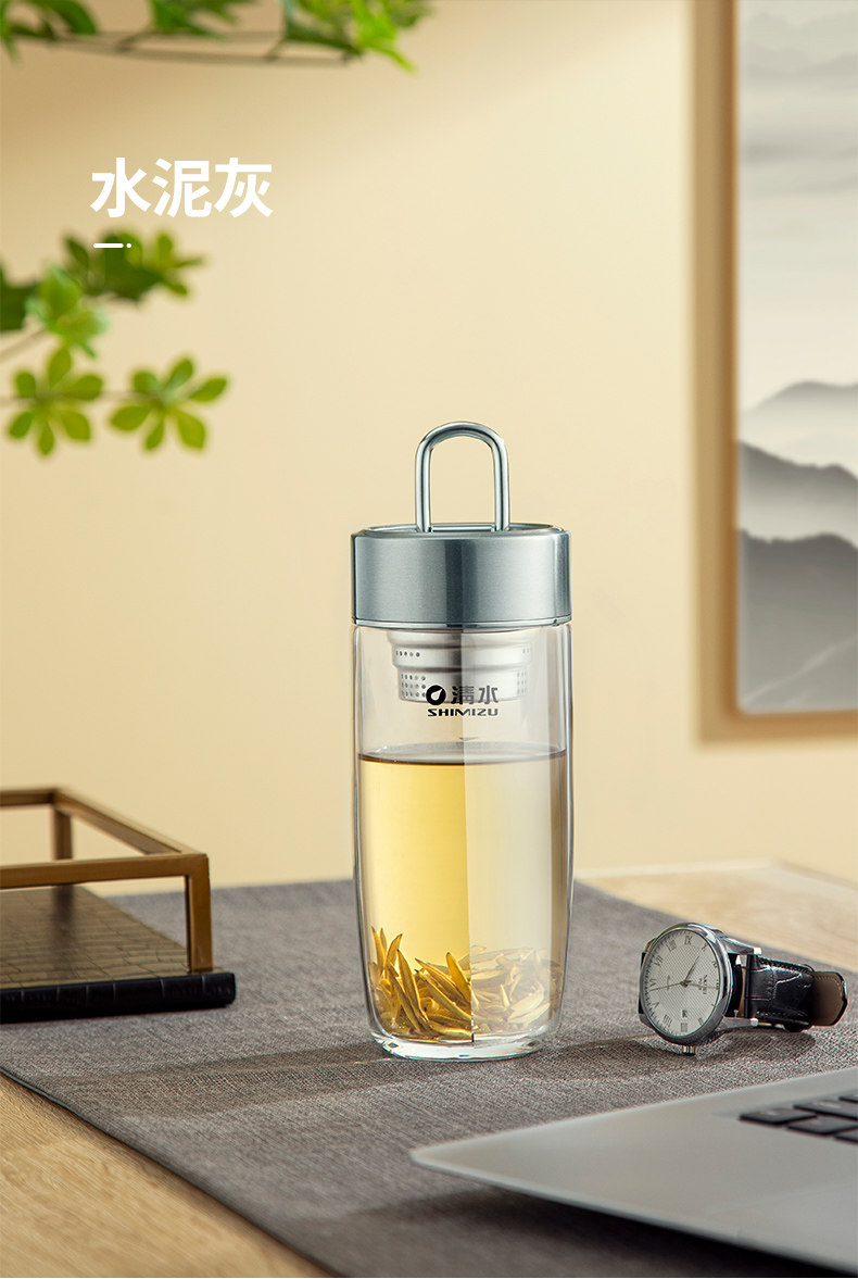 SHIMIZU清水玻璃杯水杯男士办公室车载提环泡茶杯子男生高级杯子详情7