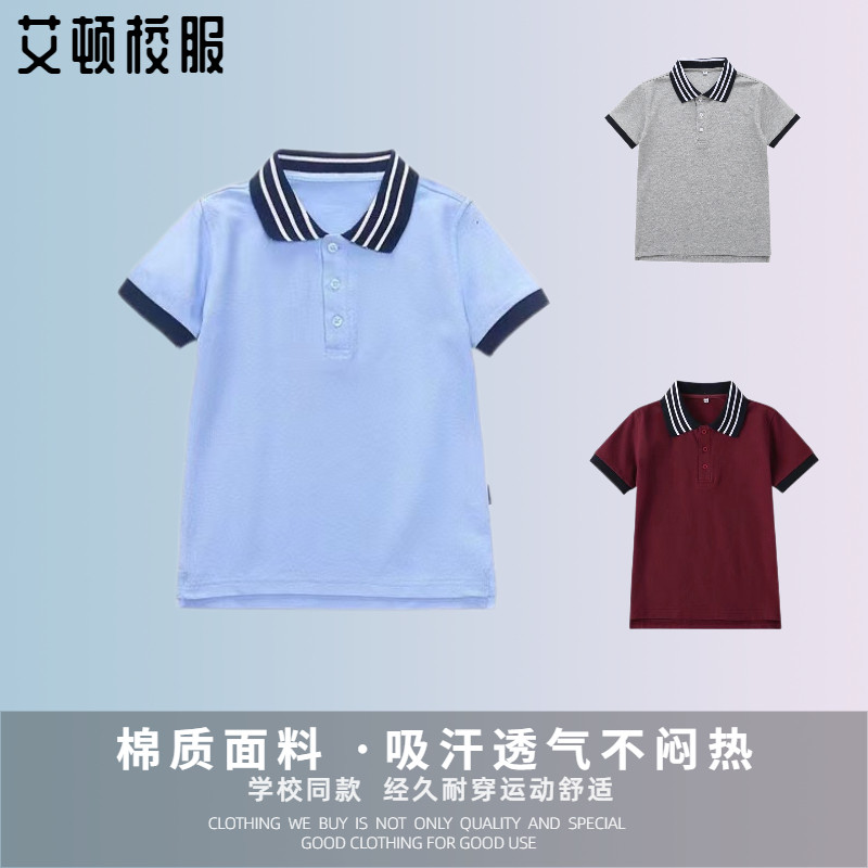 Ayton Yinglun Wind School Uniform Summer Students Lake Blue Primary School Students Summer Clothing Breathable Comfort Short Sleeves T-shirt College