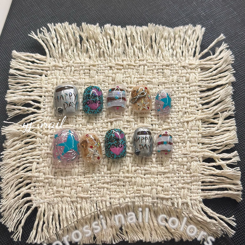 Yj Handmade Wearable Nails ins Unique Original Korean Style Short Leopard Print Autumn/Winter Nails Removable