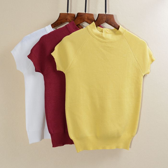 Mùa hè mỏng phần đầu của phụ nữ Slim ngắn tay cổ tròn áo len ngắn hoang dã giá kale áo cardigan nữ hàn quốc