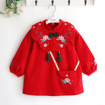 Flowers Blossom Precious Girl Child Joy Celebrating Chinese Lunar New Year Chinese Ancient Wind Tang Costume Hanfu Great Red Light Core Suede Baby Hood Garment