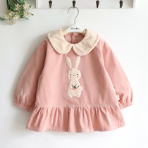 Strawberry Rabbit Corduroy Girl Girl Baby Boy Waterproof Coat Girl Baby Kindergarten Eat Anti-dressing