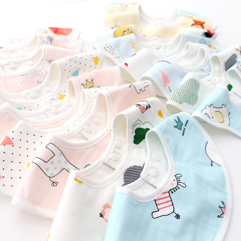 Gauze bib Baby petal round neck eating bib waterproof rice pocket baby anti-spitting saliva towel 2 packs