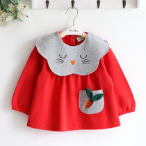 Rabbit knitted cotton childrens girls autumn and winter cotton soft waterproof coat baby clothes bib detachable