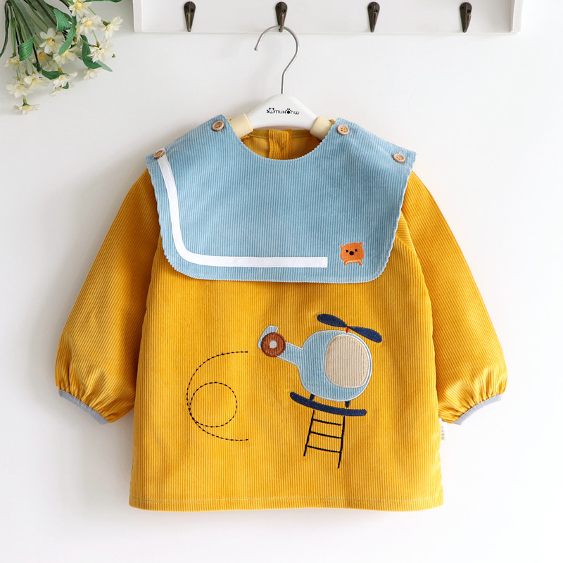 Small Bear Aircraft Light Core Suede Children Boy Waterproof Hood Clothes Baby Eating Surrounding Pocket Anti-Wear bib detachable