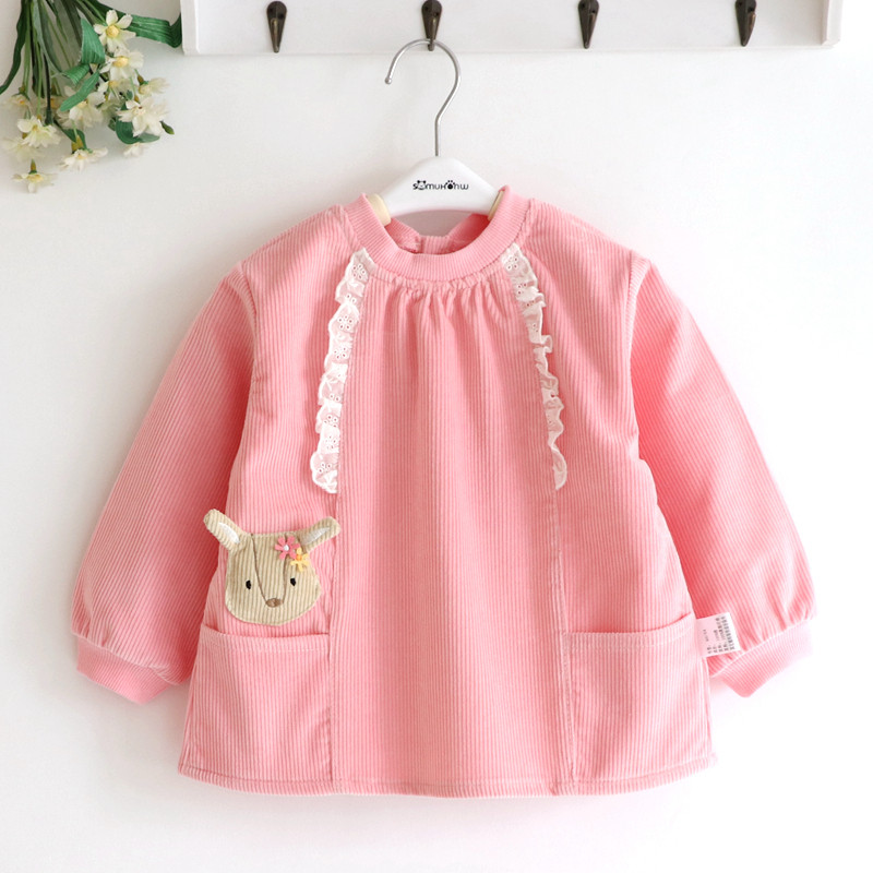 Cute Rabbit Corduroy Children Boys Girls Autumn and Winter Waterproof Coverings Baby Kindergarten Dinner Bib Reverse Clothes