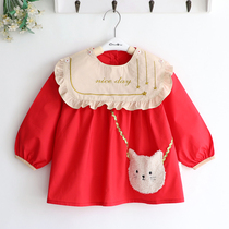 Sweet Cat Blouse Girl Child Baby Spring Autumn Princess Anti-Wear Hood Clothing Waterproof Containment Mouth Removable