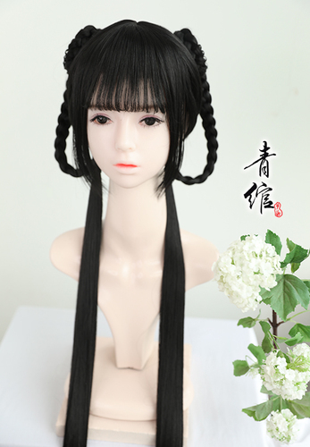 Chinese Hanfu wig princess fairy cosplay hair wig for girls Han Fu Ru skirt ancient style girl cos ancient costume Chinese style Lolita wig with flowers and bones