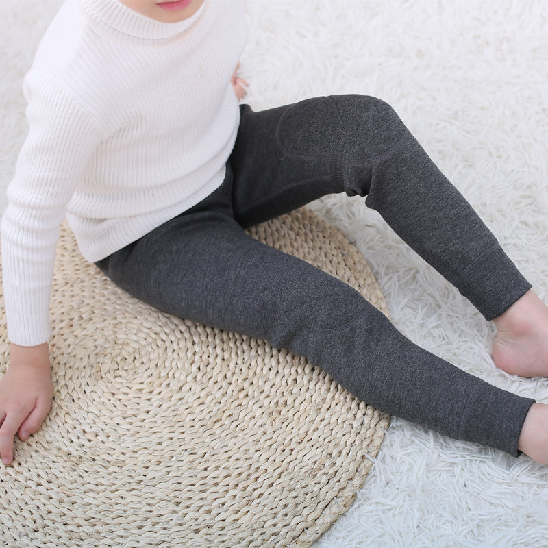 Boys autumn and winter plus velvet thickening high waist knee pads all-in-one velvet bottoming warm pants middle-aged children wear cotton pants