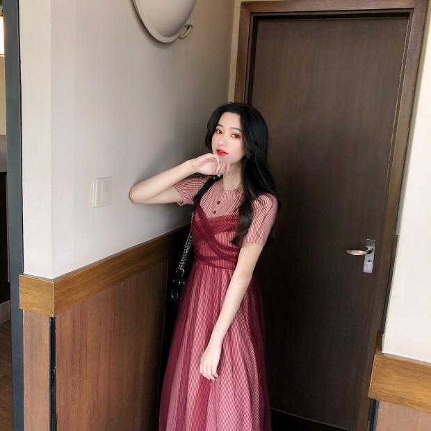 VK旗艦店 韓系針織網紗高腰甜美仙女短袖洋裝