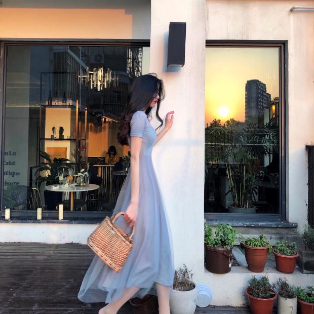 VK旗艦店 韓系針織網紗高腰甜美仙女短袖洋裝