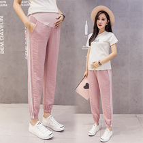 Pregnant women pants summer thin wear pregnant women pants nine points sports pants chiffon casual pants trousers spring and autumn maternity wear